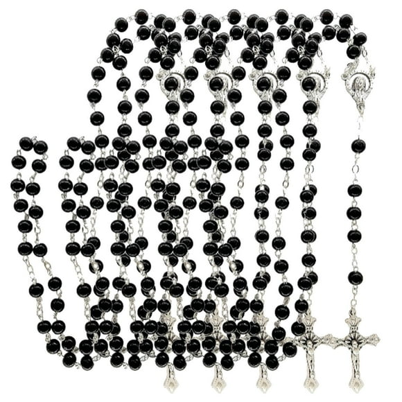 Rosarios de Madera CatholicDivin08 5Pzas 57cm 2.2x3.7cm Cruz Cuentas 8mm Vidrio Negro.