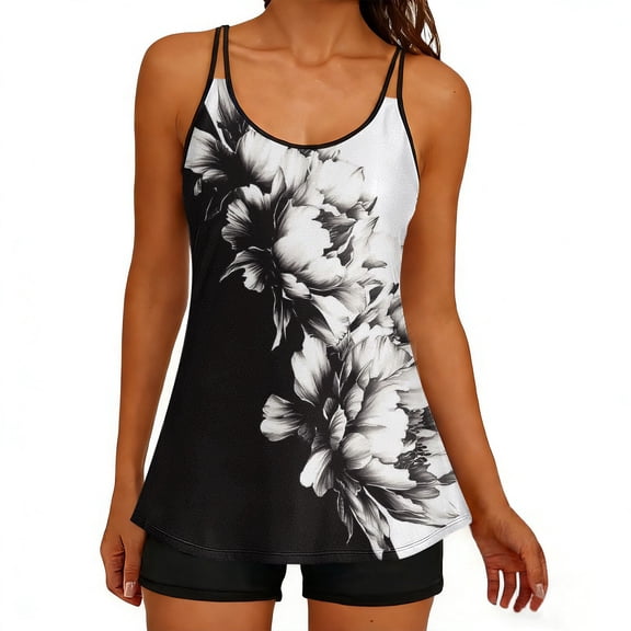 FDGIU Women 2026 Summer Blouson Tankini Swimsuits - Two Piece Tummy Control Bathing Suits with Swim Shorts
