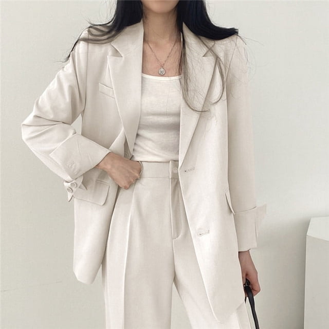 Petit Complet Veste Rétro Coupe Ajustée Mode 2023 Printemps Automne et Hiver Style Coréen Décontracté pour Femmes Haut Costume Pantalon Costume