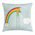thumbnail image 1 of Cloud Throw Pillow Cushion Cover, Doodle of a Girl on Ladder Painting Rainbow with Clouds on Pale Toned Background, Decorative Square Accent Pillow Case, 16 X 16 Inches, Multicolor, by Ambesonne, 1 of 2