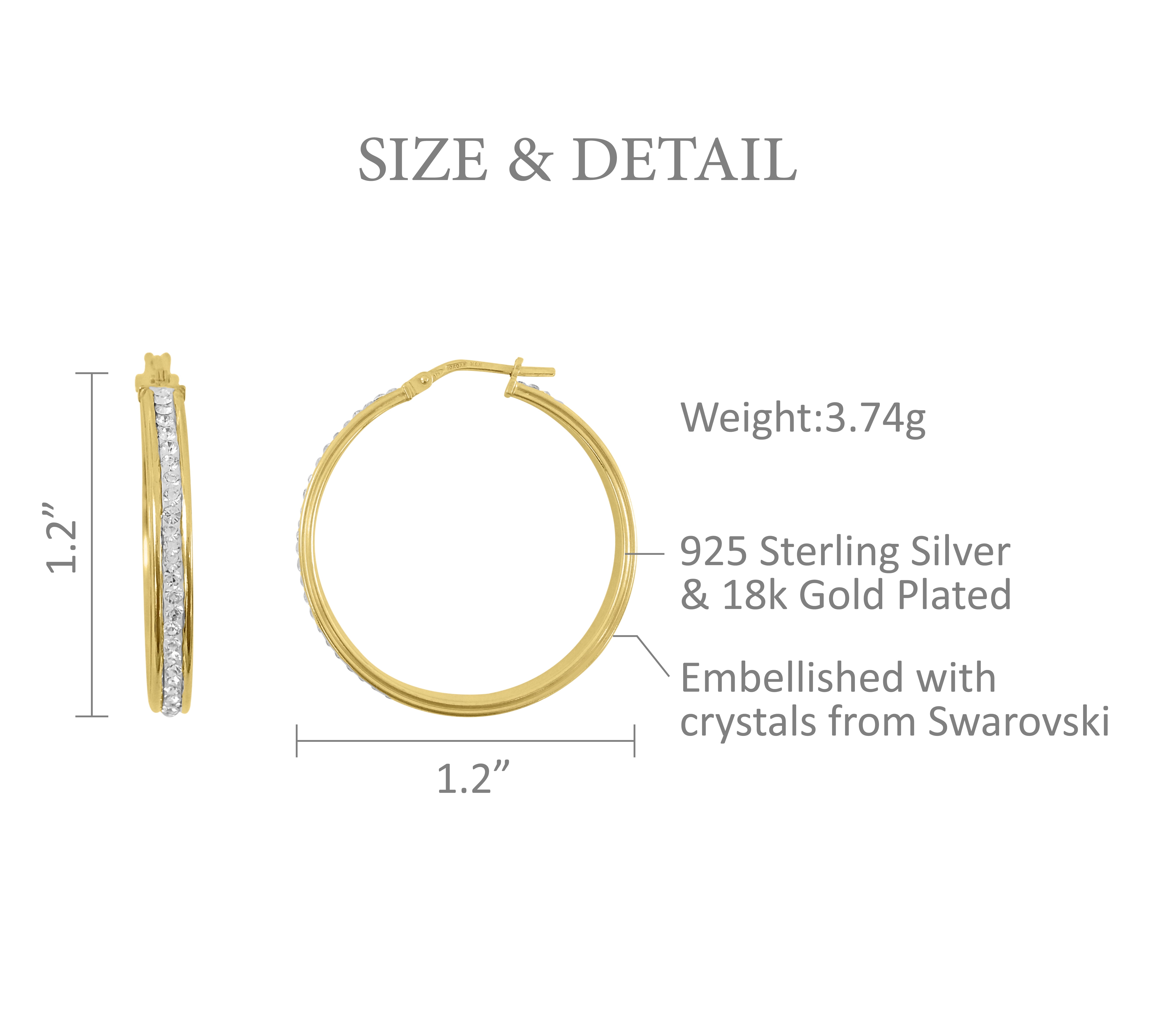 Brilliance Fine Jewelry 14K Gold Plated Sterling Silver Crystal Classic Round Hoop Women's Earring