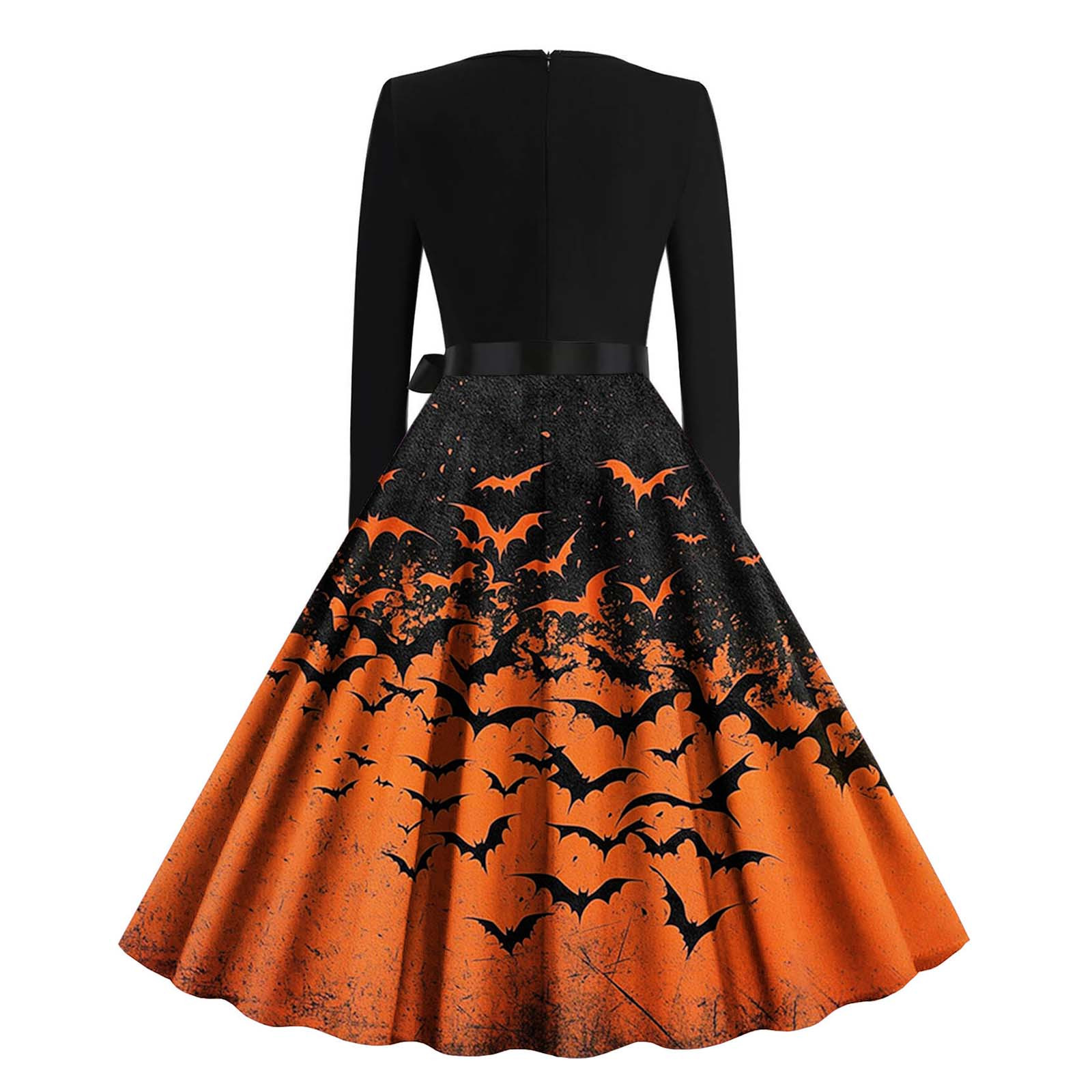 Robe D'Halloween Pour Femmes - Manches Longues, Motif Citrouille Et Chauves-souris, Style Sorcière