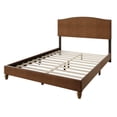 thumbnail image 4 of Home Design Jethro Twin Platform Bed Frame with Nailhead Trim and Faux Leather Upholstery, PU Brown/Vintage Oak, Easy Assembly, 4 of 6