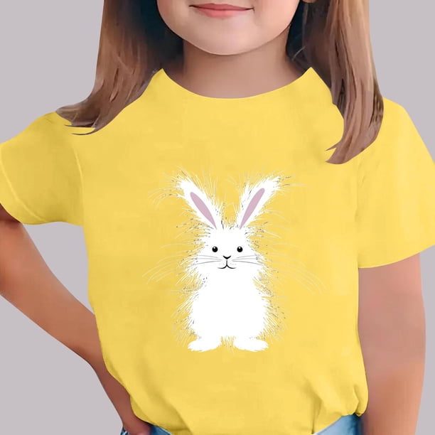 Blusas y camisas de manga corta con cuello redondo Camiseta estampada de manga corta de Pascua para niños Cuello redondo Manga corta Casual Versátil Para niñas Niños Top de poliéster