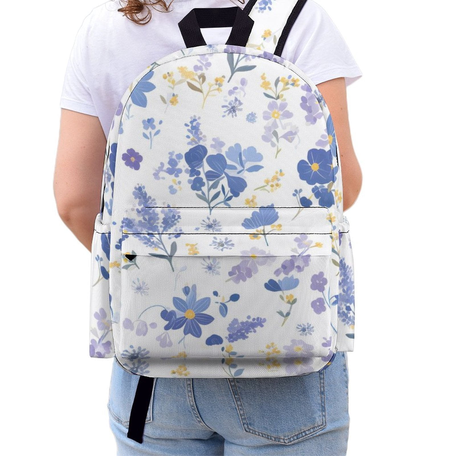 Large Capacity Half Print Backpack 11.8×16.5×5.9in Multifunctional Zipper Design Convenient Switch Milk Cow Print Style Lavender_4