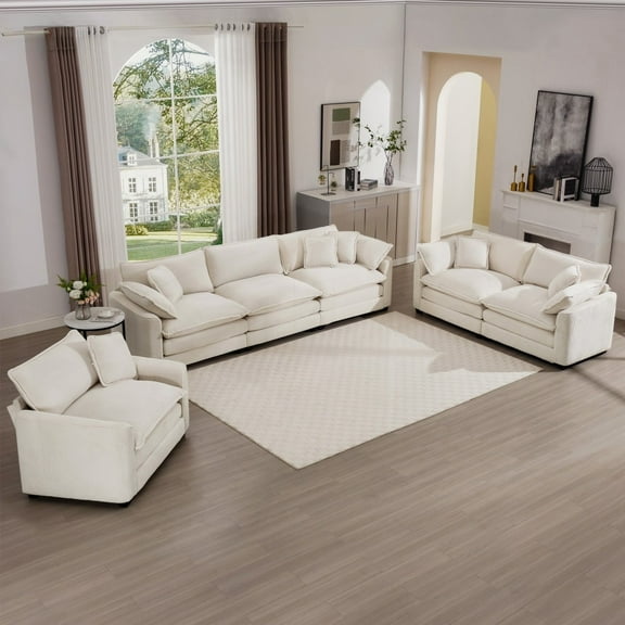 3-Seater/2-Seater/Single Sofa Set, Light Beige Corduroy for Living Room