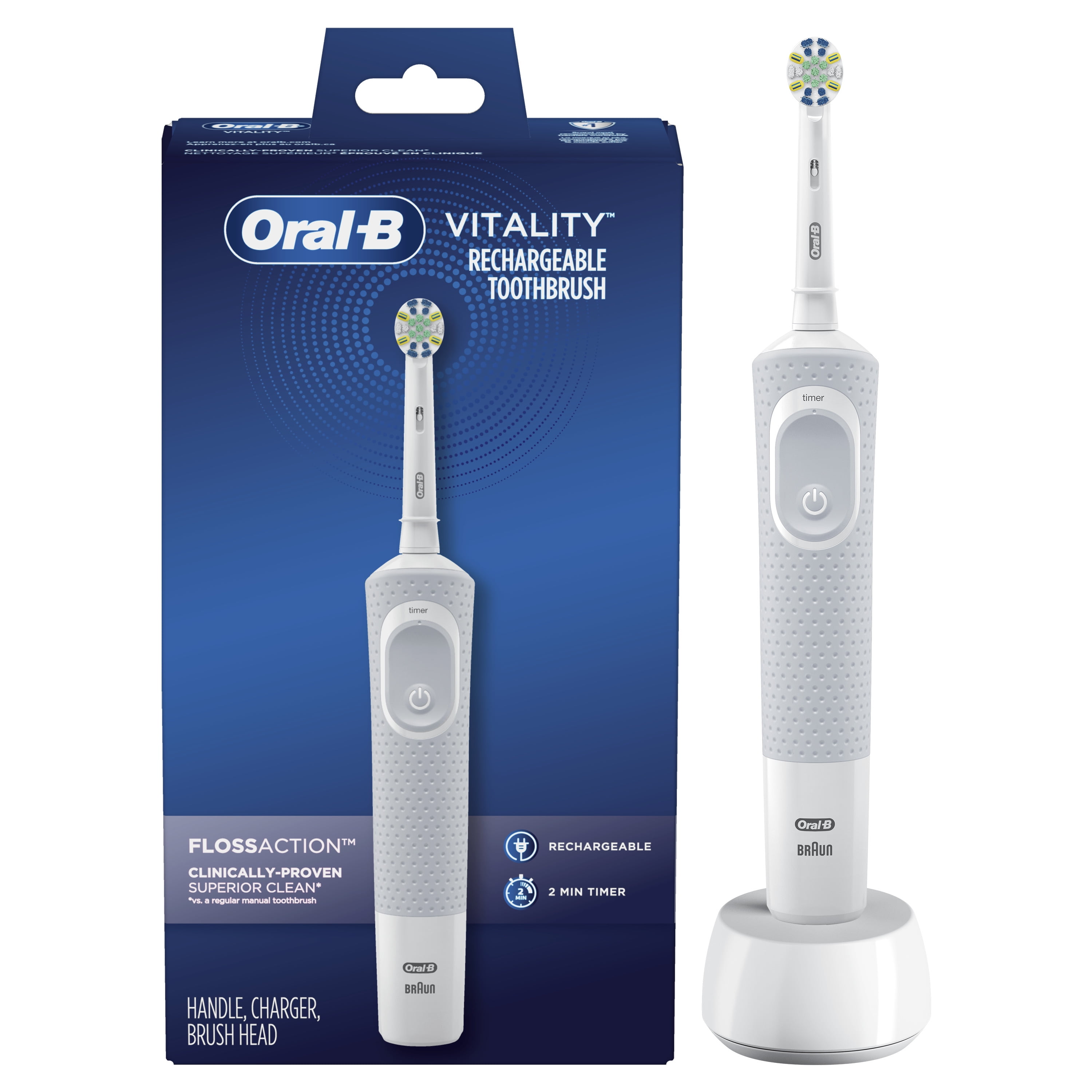 Oral-B Vitality FlossAction Rechargeable Electric Toothbrush, White -  Walmart.com