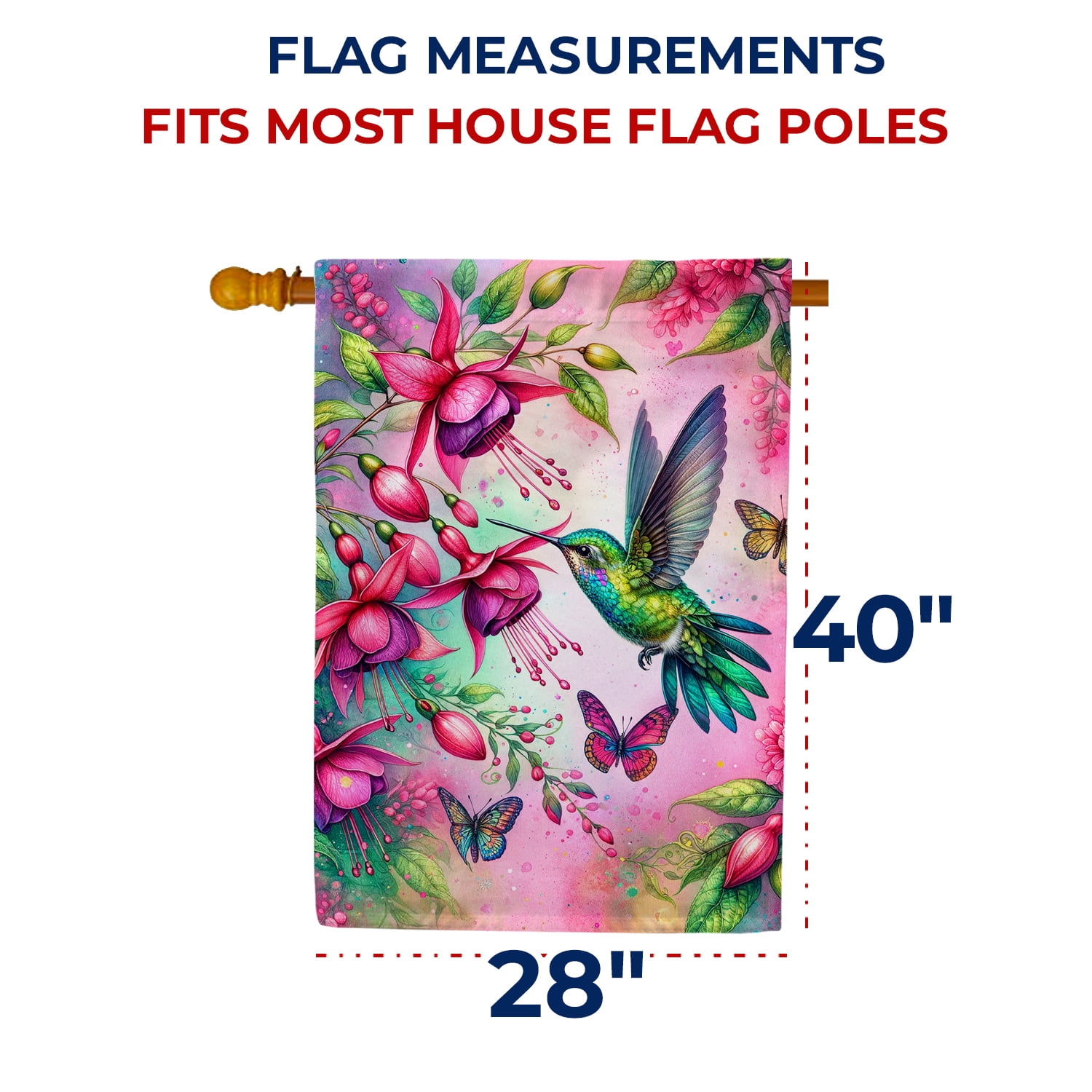 America Forever Hummingbird House Flag, 28x40 inch Double Sided, Floral Spring Summer Decor for Farmhouse and Home Outdoor Yard Lawn Decorations
