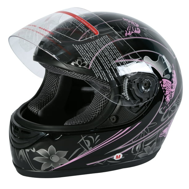 TCMT DOT Adult Full Face Motorcycle Helmet Black Pink Butterfly with