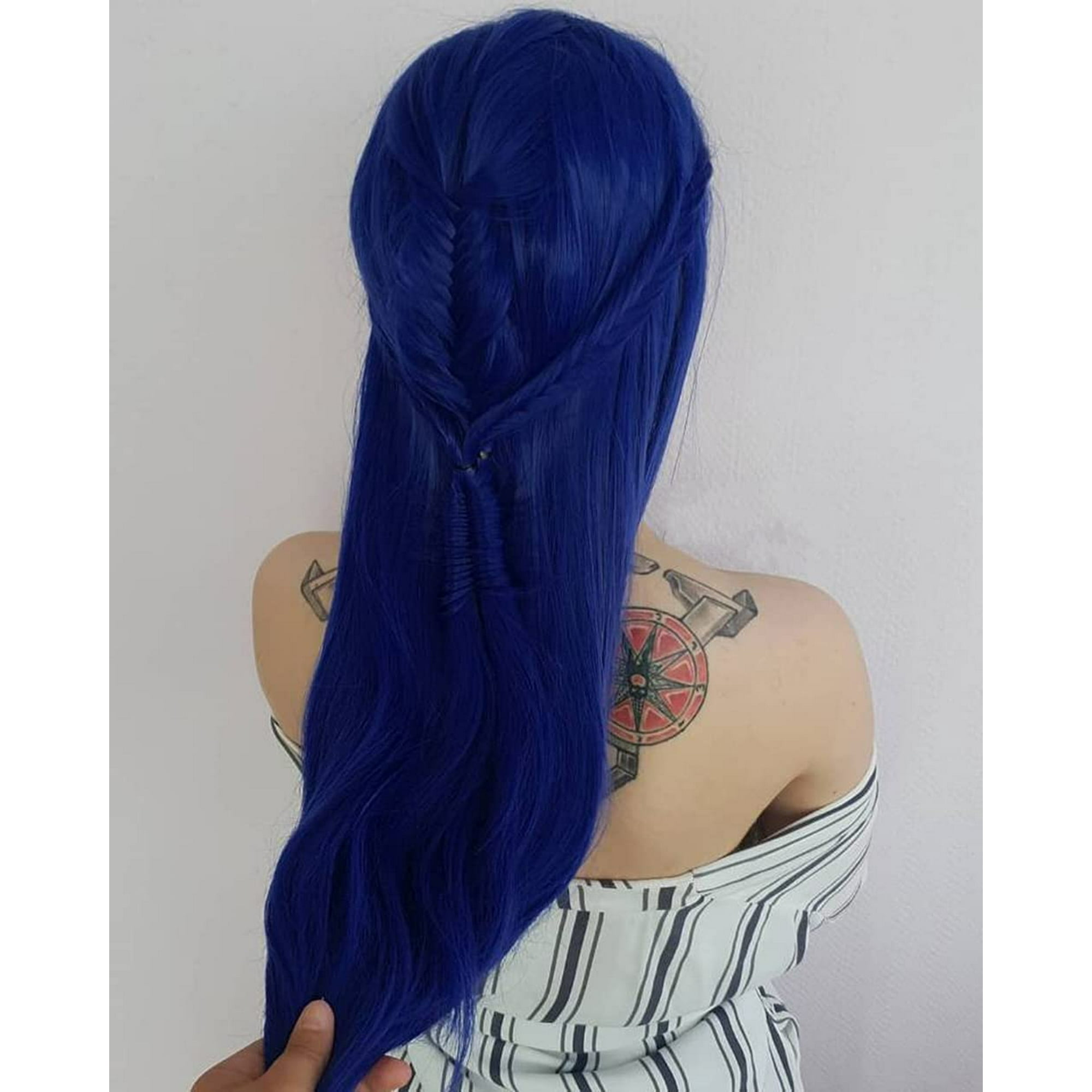 Dark Blue Lace Front Wig With Black Roots, Omber Blue Wig Long Straight Synthetic  Lace Front Wig With Free Part For Women Daily Ar Cosplay Party 24Inch (Blue  Color) | Walmart Canada