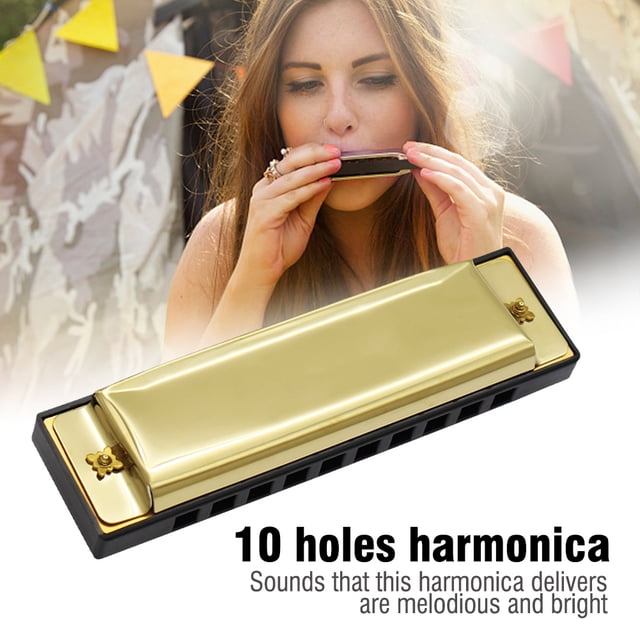 10 Holes Harmonica, Lightweight Gold/Silver Metal Harmonica, Portable Mini Size For Band Performance Beginner Learning For Musical Lover Teaching Supplies