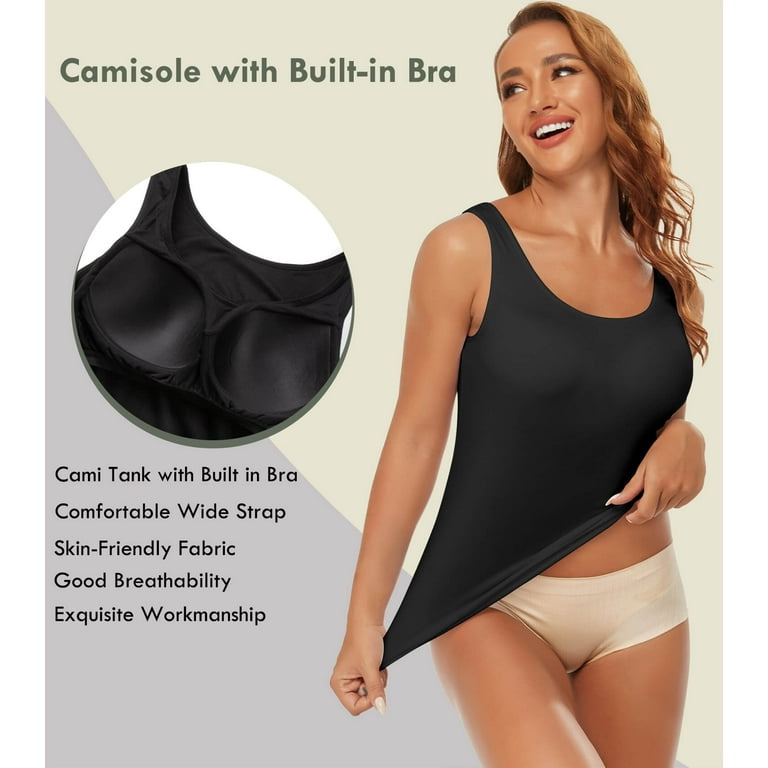 VASLANDA Tank Tops with Built in Bra for Women Casual Wide Strap  Undershirts Sleeveless Summer Tops