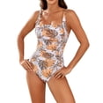 thumbnail image 2 of Women's One Piece Swimsuit Solid Color Floral Print with Removable Bra Pads No Underwire Bikini Style for Beach Vacation,Yellow,XL, 2 of 7