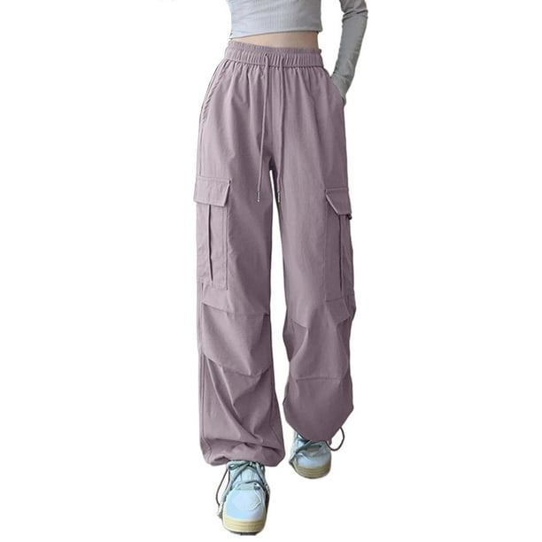 Gibobby Pantalones tipo cargo mujer Pantalones de chándal informales para mujer, ropa holgada de ajuste relajado, cintura alta, cordón en la cintura con bolsillos(Rosa,M)