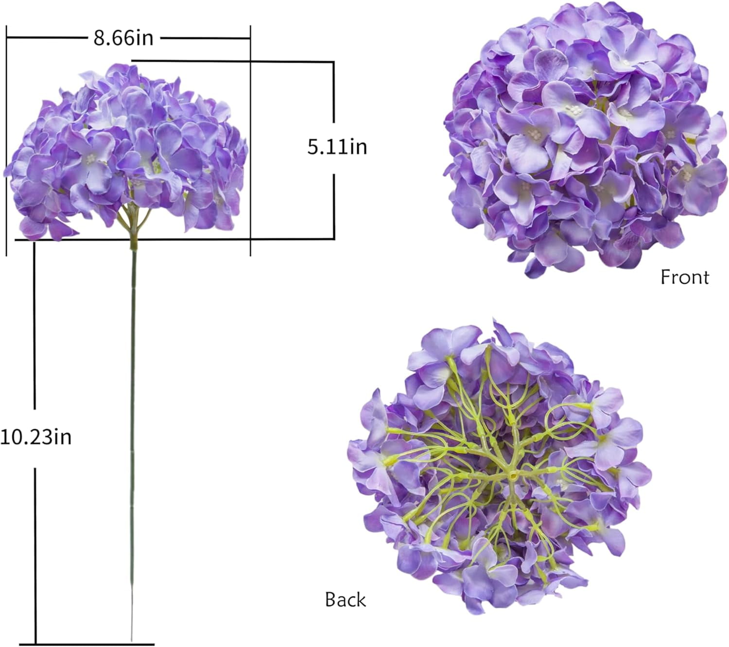 Silk Hydrangea Artificial Flowers Heads with Stems for Wedding Home Decor Pack of 6 (Purple)
