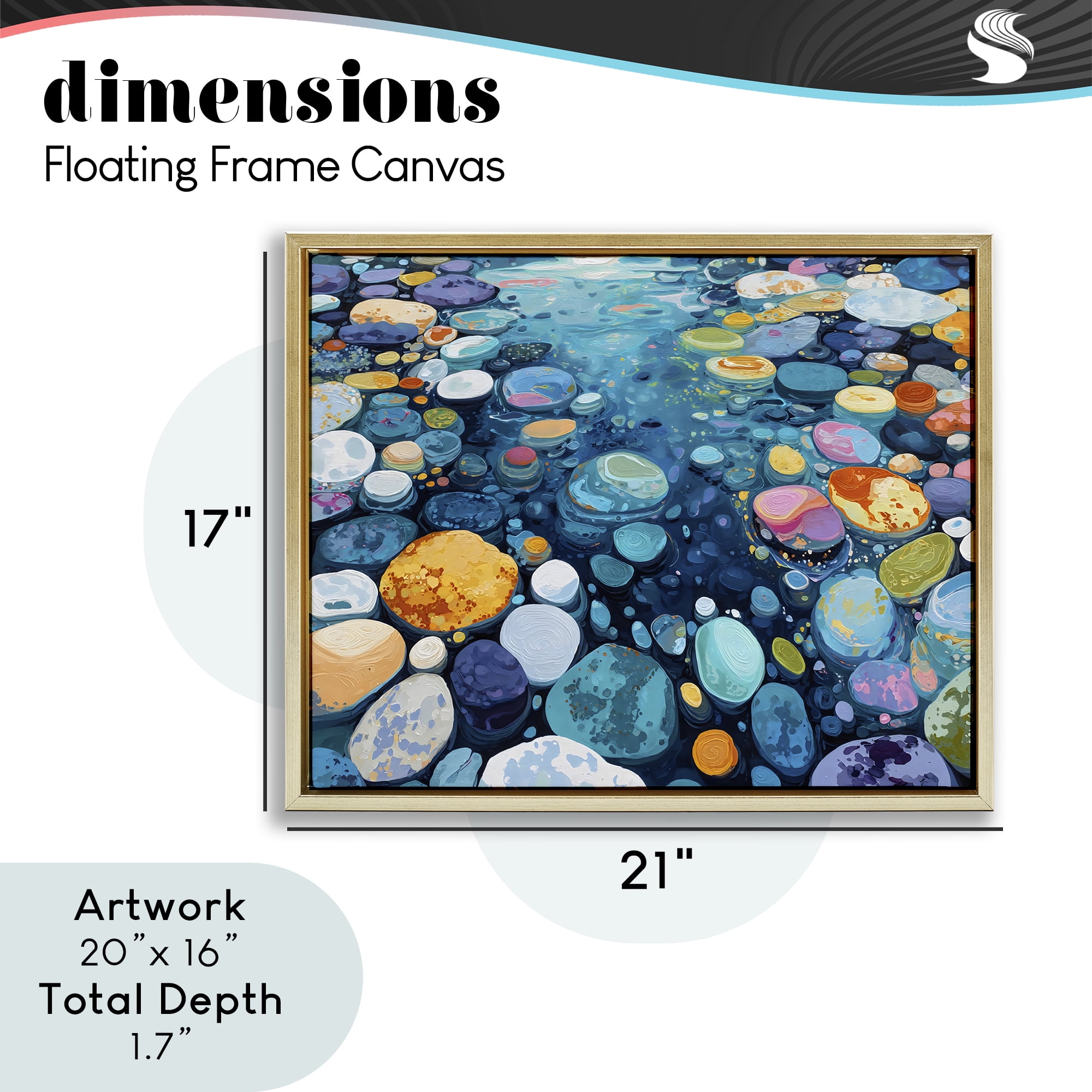 Stupell Industries Rainbow Rocks in River Gold Framed Floater Canvas Wall Art, design by Franklyn Gregory