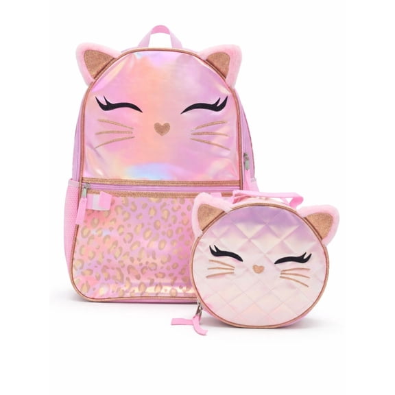 Wonder Nation Girl's 17" Leopard Cat Backpack & Lunch Box Set, Pink