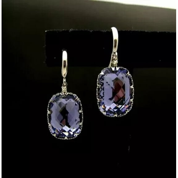 8Ct Cushion Cut Tanzanite Women's Drop & Dangle Earrings 14K White Gold Plated