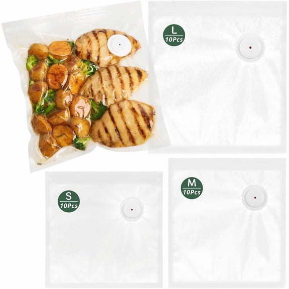 Reusable Vacuum Sealer Bags for Food 30Pcs (S/M/L), BPA-Free Sous Vide Bags for Microwave Heating, Cooking and Freezer Storage, Compatible with Most Handheld Sealers and Vacuum Sealer Machines