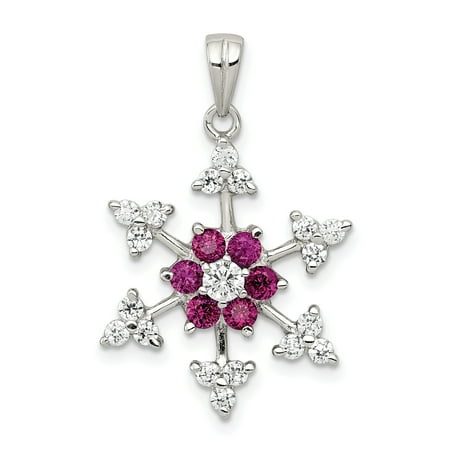 Fuschia Zirconia (925 Sterling Silver Fuschia Cubic Zirconia Cz Snowflake Pendant Charm Necklace Winter Fine Jewelry For Women Gift)