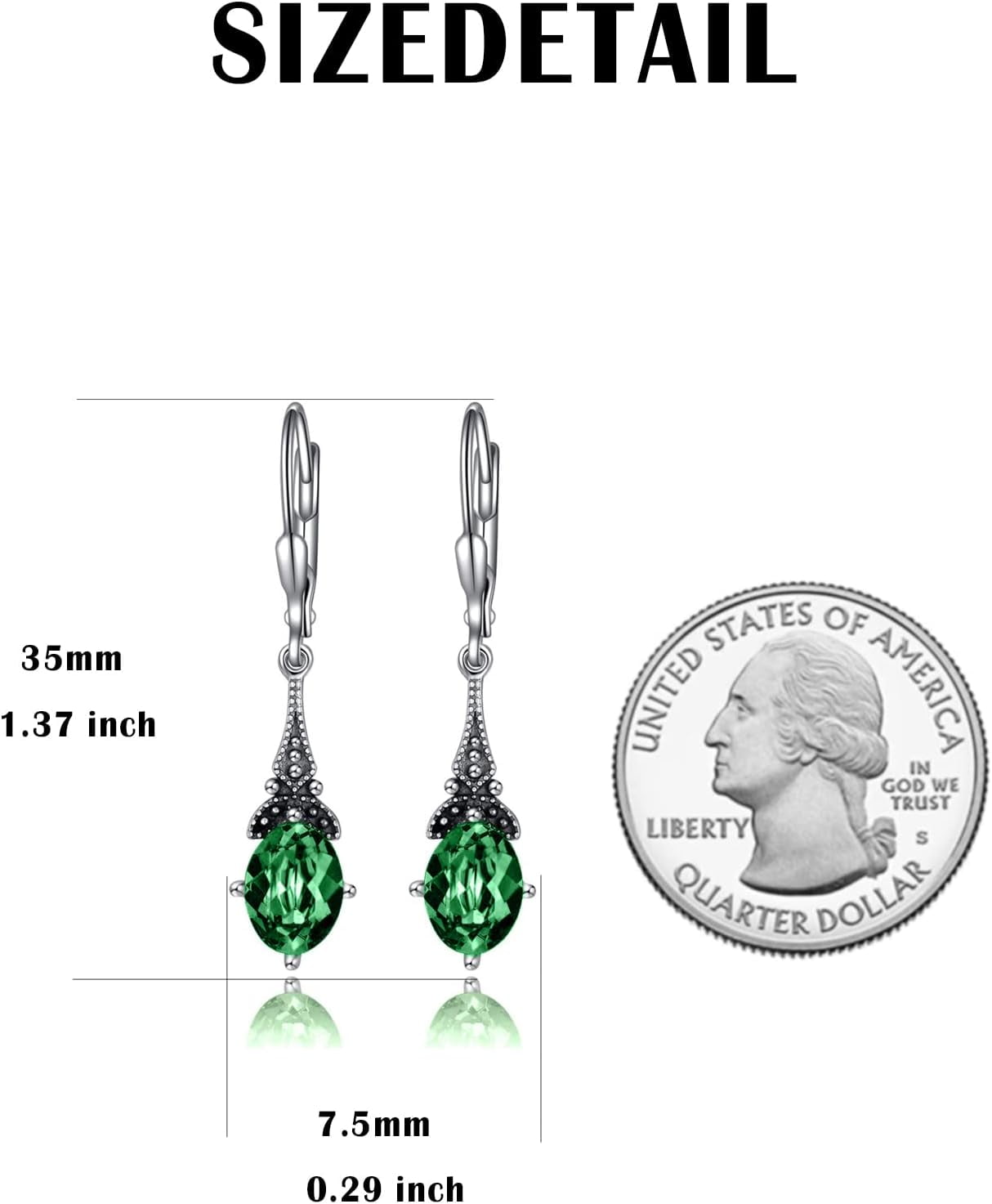 SISGEM Vintage Earrings for Women Sterling Silver Retro Drop Dangle Leverback Earrings with Oval Cut Genuine Stone Crystal from Austria, Anniversary Birthday Jewelry Gifts for Women