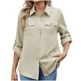 thumbnail image 2 of SDNall Womens Fashion Casual Solid Color Long Sleeved Lapel Button Pocket Shirt, 2 of 8