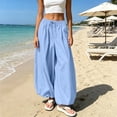thumbnail image 4 of Womens Balloon Pants Wide Leg Barrel Pants Baggy Trousers Elastic Waist Casual Lounge Travel Pants with Pockets Light Blue S(S), 4 of 7