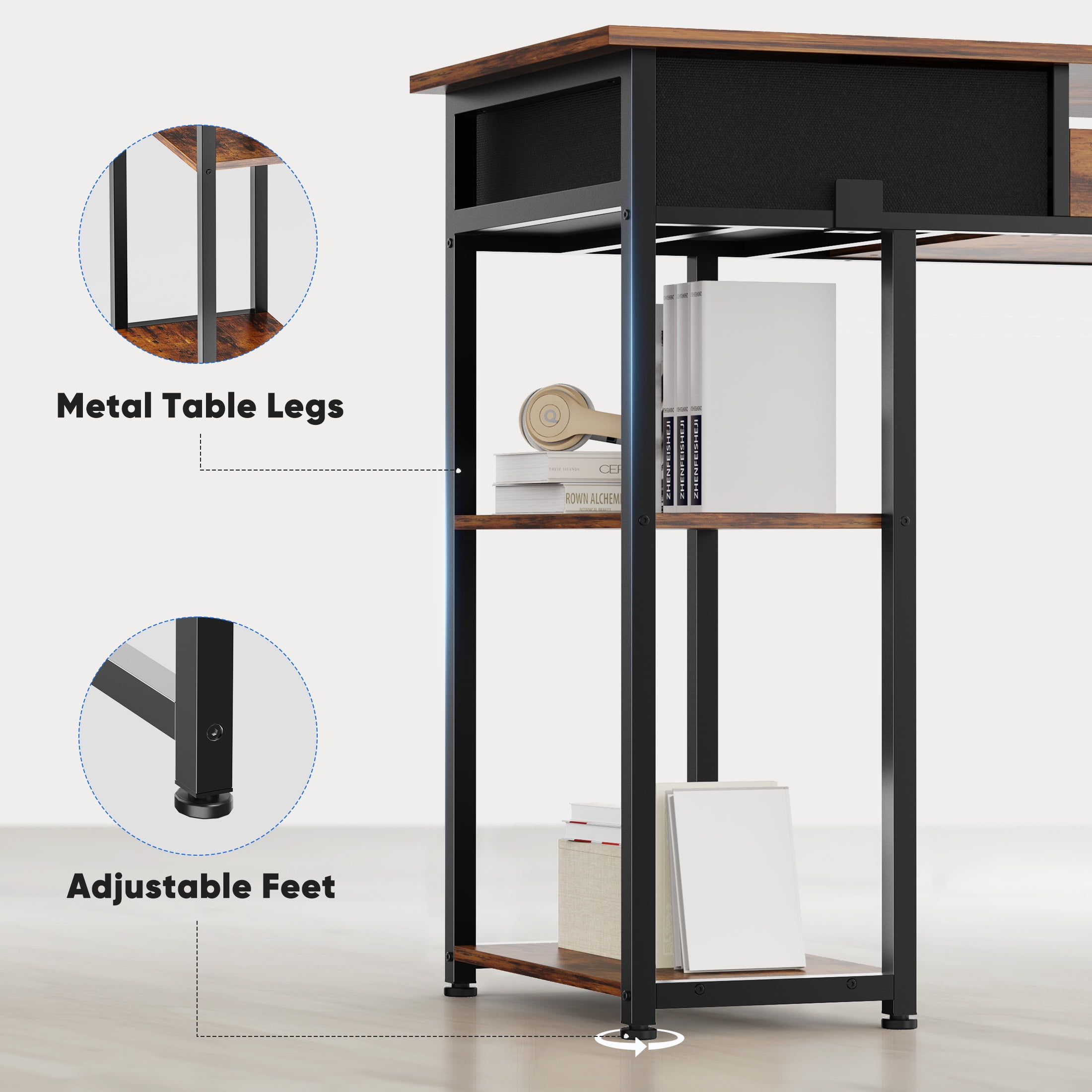JIOABL Small Desk with 2 Drawers 48 Inch Bedroom Kids Student Vanity Home Office Computer PC Table, Study Writing Wood Deskboard for Small Spaces,Rust Brown