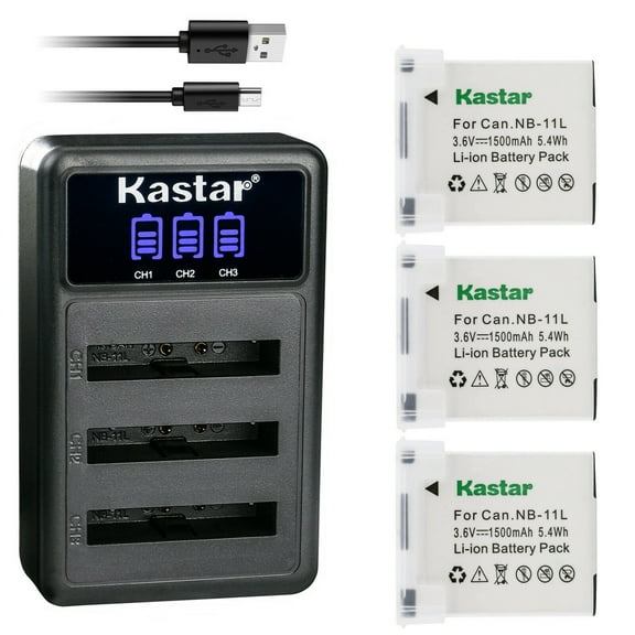 Kastar 3 Pack NB-11L Battery and LCD Triple USB Charger Compatible with Canon PowerShot A2600 A2600 IS, PowerShot A3400 A3400 IS, PowerShot A3500 A3500 IS, PowerShot A4000 A4000 IS, IXY 110F, IXUS 150