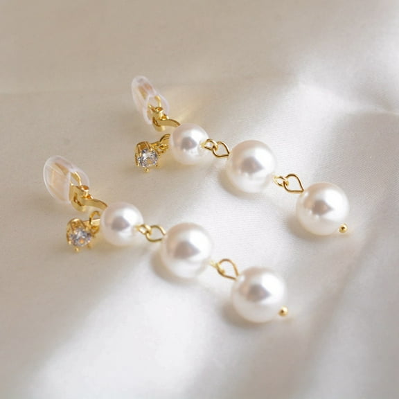 White Pearl Dangle Clip on Earrings for Women Faux Pearl Drop Earrings Fashion Jewelry for Wedding Earrings