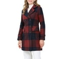 thumbnail image 6 of Allegra K Women's Notched Lapel Long Sleeves Double Breasted Plaids Overcoat, 6 of 7