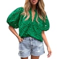 thumbnail image 1 of Blusa de Encaje de Verano PRETTYGARDEN Verde Oscuro XL, 1 of 8