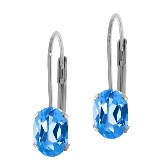 Gem Stone King 2.00 Ct Oval Swiss Blue Topaz Leverback Earrings 7X5mm