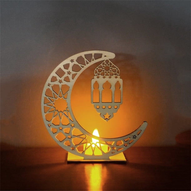 Decoraciones para El Hogar Ganfancp Ramadán de Madera Eid Mubarak Led Velas Liquidación 1 Adorno