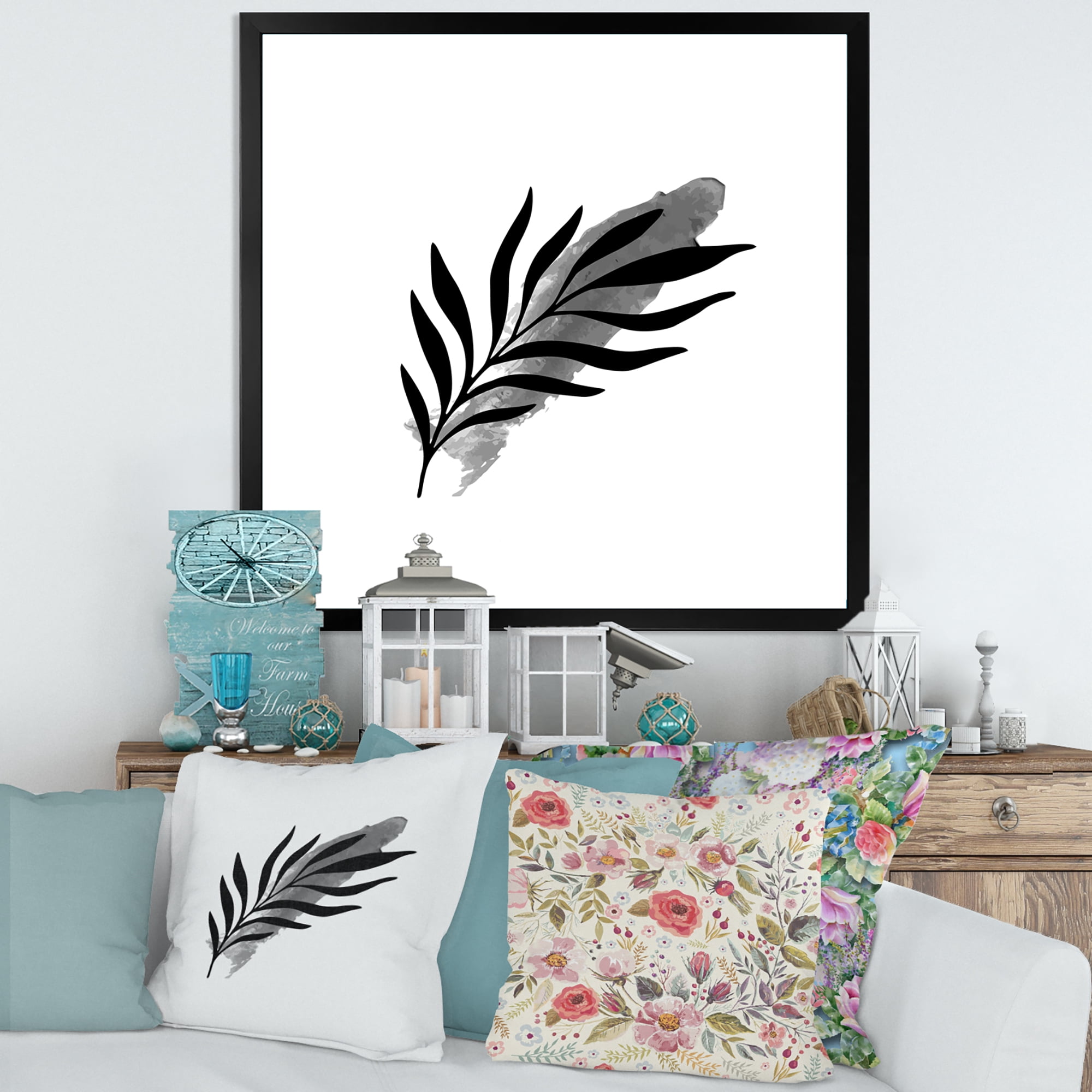 Designart 'Abstract Black Tropical Leaf I' Modern Framed Art Print