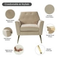 thumbnail image 4 of Upholstered Velvet Armchair Lounge Accent Chair Button Tufted Metal Legs Living Room Bedroom Tan, 4 of 7