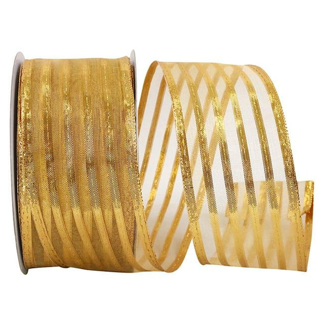 Reliant Ribbon 92311W-035-40F 2.5 in. Metallic Stripe Value Wired Edge Ribbon, Gold - 10 Yards