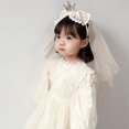 thumbnail image 3 of Velo de corona para niña, lindo, exquisito, cómodo, ligero, resistente a la decoloración, velo para niños para fiesta, boda, color beige, 3 of 5
