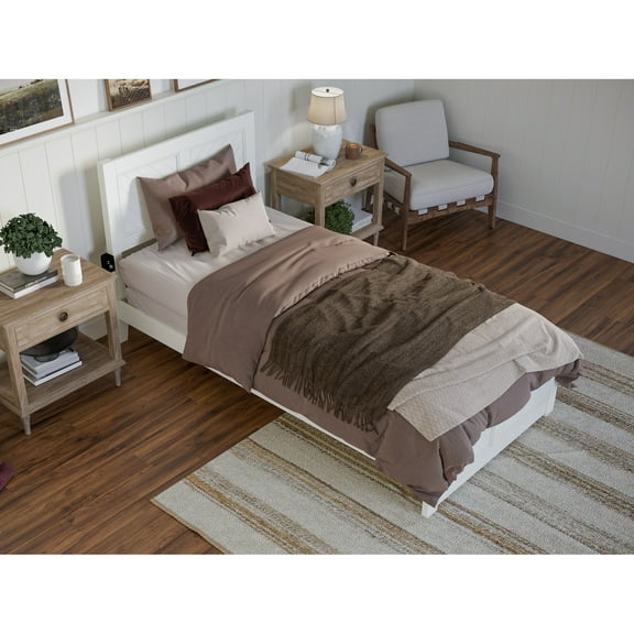 Gothic Bed Frame Twin XL - Foundation Platform Bed with Footboard - White Finish