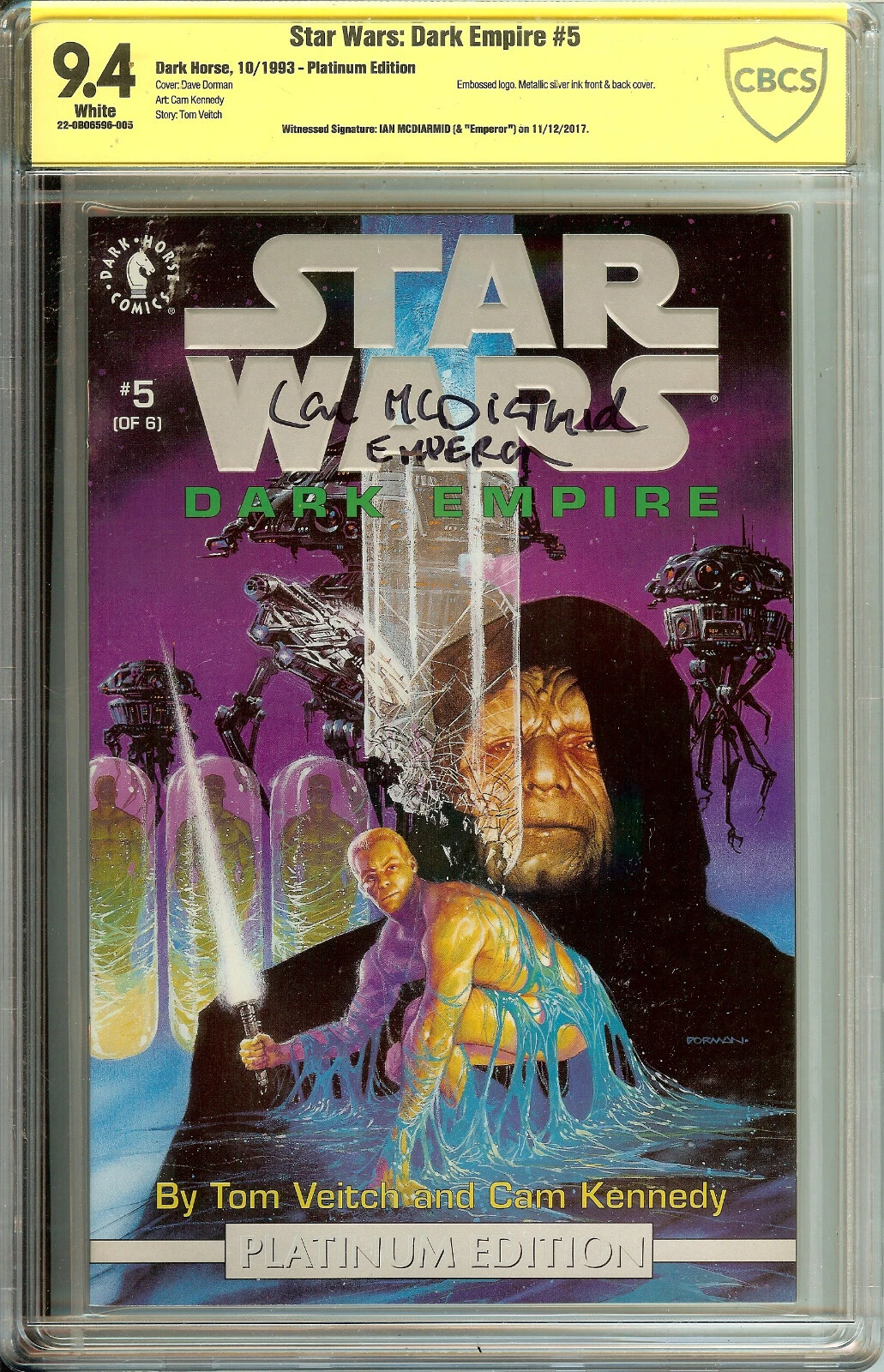 Star Wars: Dark Empire #5 – Platinum Edition (Dark Horse, 1993) – CBCS 9.4 – Signed by Ian McDiarmid (Emperor Palpatine)