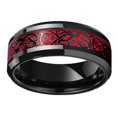 thumbnail image 3 of Anillo de dragón celta de boda de tungsteno negro a la moda con circonita verde/roja, anillo de pareja de fibra de carbono de acero inoxidable Punk para hombres, 3 of 5