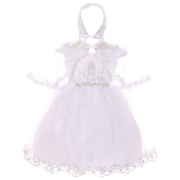 Baby Girls Infant Virgin Mary Bonnet Cape Baptism Set Christening Dresses White 0 (TR02K0)