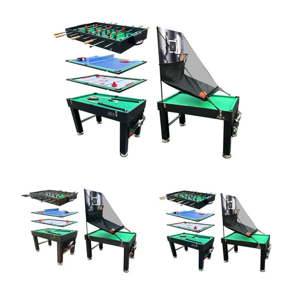 KICK Morpheus 55″ 5 in 1 Multi-Game Table (Black) - Combo Game Table Set - Foosball, Billiards/Pool, Glide Hockey, Table Tennis, and Basketball for Home, Game Room, Friends and Family!