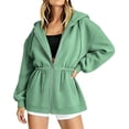 thumbnail image 7 of Mifsaly Oversized Zip Up Hoodie Women Cinched Waist Hooded Sweatshirt Lightweight Casual Long Sleeve Athletic Jacket with Drawstring and Pockets Green,L, 7 of 7
