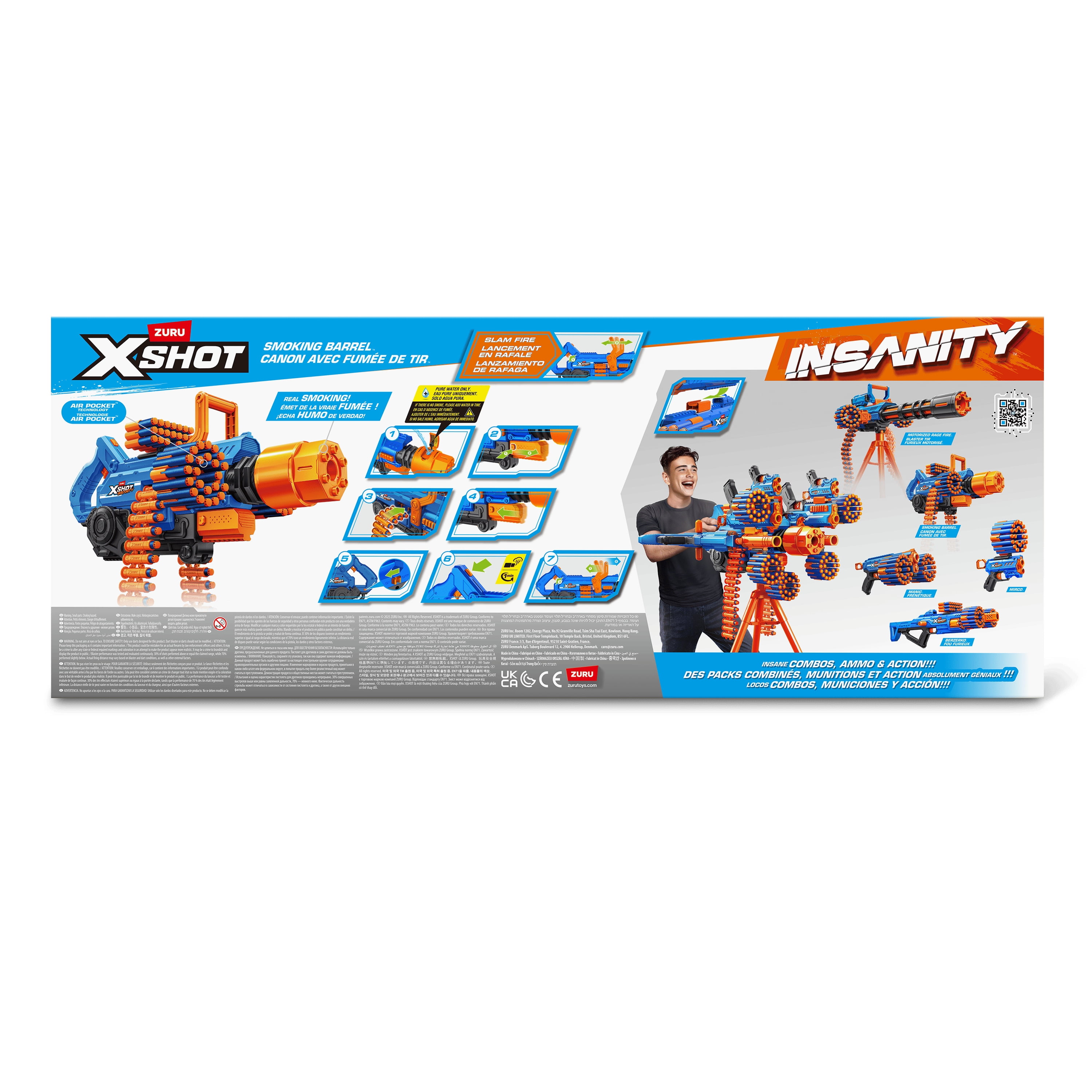 XSHOT Insanity Smoking Barrel Blaster avec 72 fléchettes à technologie Air Pocket de ZURU, Dart Blaster avec mécanisme de fumigation, jouet d'extérieur pour garçons et filles, adolescents et adultes â XSHOT Insanity Smoking Barrel Blaster de ZURU