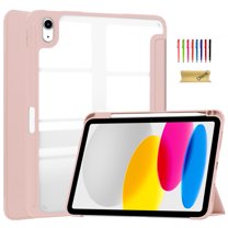 Dteck for iPad Pro 12.9 inch 2022/2021/2020/2018 with Pencil Holder, Clear Back Cover Tri Fild Stand Magnetic Flip Folio Smart Case Auto Wake Sleep,Rosegold