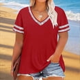 thumbnail image 2 of Htigea Plus Size Tops for Women Casual Short Sleeve T Shirts Summer V Neck Pullover Loose Tunic Tees Red S, 2 of 5