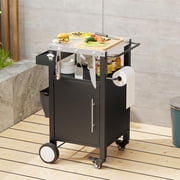 Outdoor Grill Cart with Storage on Wheels, Rolling Kitchen Island with Stainless Steel Table Top, Outdoor BBQ Cart with Hooks and Spice Rack for Patio Backyard Garden Deck