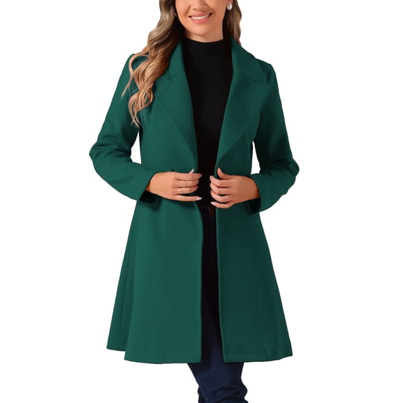Abrigo elegante Inspire Chic para mujer, con cuello de chal, abrigo largo con cinturón de invierno, color verde oscuro