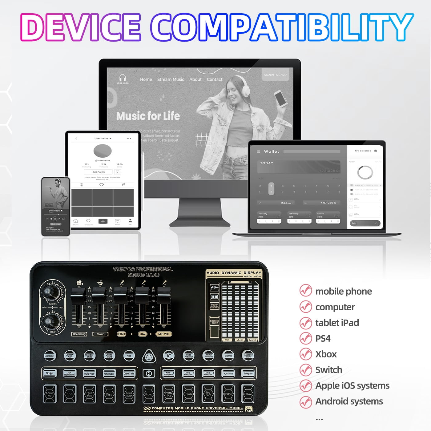 Podcast Equipment Bundle, WXH1000 Microphones for DJ18 Live Sound Card, Perfect for Podcasting, Recording, Singing, Streaming